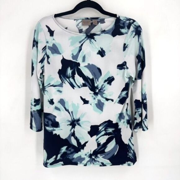 Easywear by Chico's Women's Floral Print 3/4 Sleeve Top Blouse Multicolor Small - Picture 2 of 9